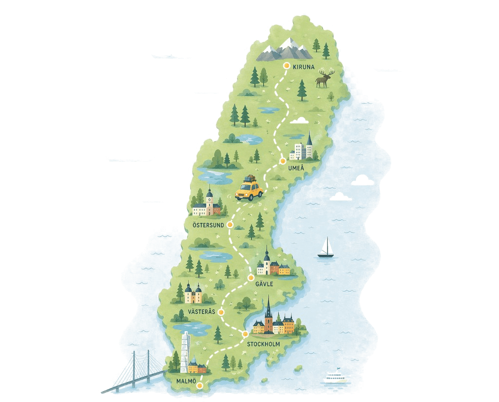 Illustrerad karta över Sverige